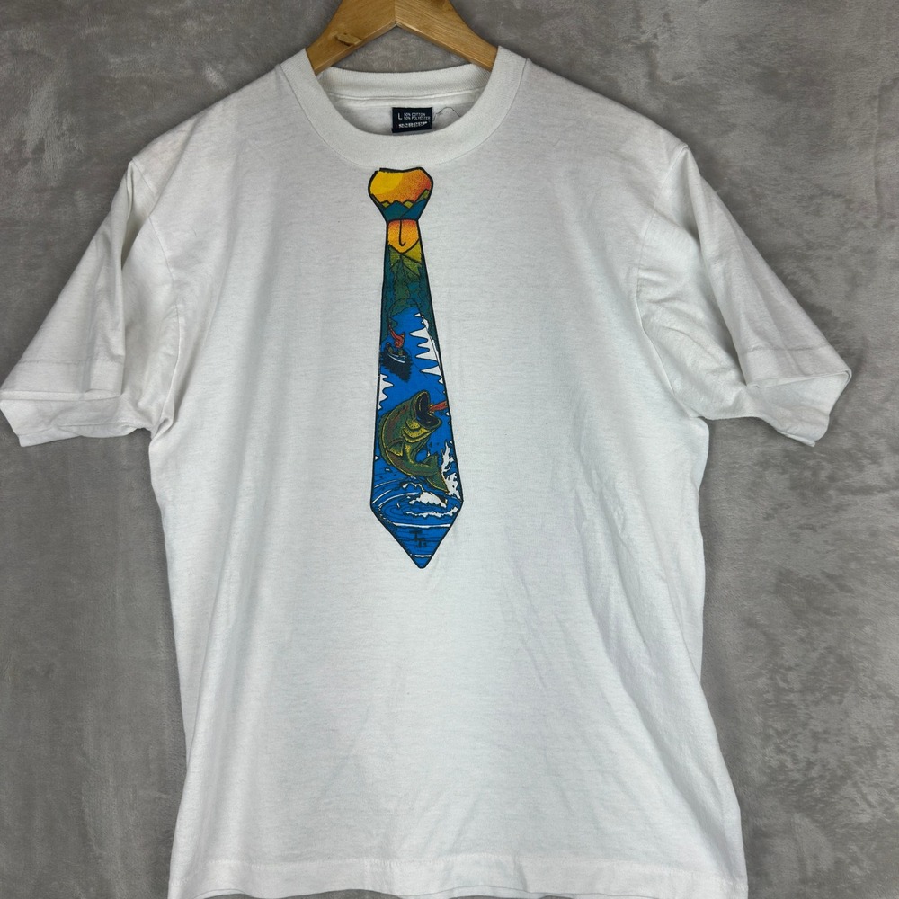 Vintage Screen Stars Best Fishing Tie‎ T Shirt Mens S 90s USA Made single stitch